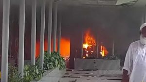বিটিভিতে  আগুন, গেইট ভাংচুর